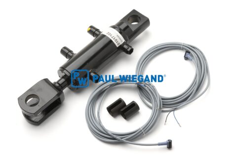 Siłownik hydrauliczny Faun Rotopress do blokady tylnej części KS: 25 Skok: 50 EBM: 320 z przełącznikiem kontaktronowym od 2002 r.